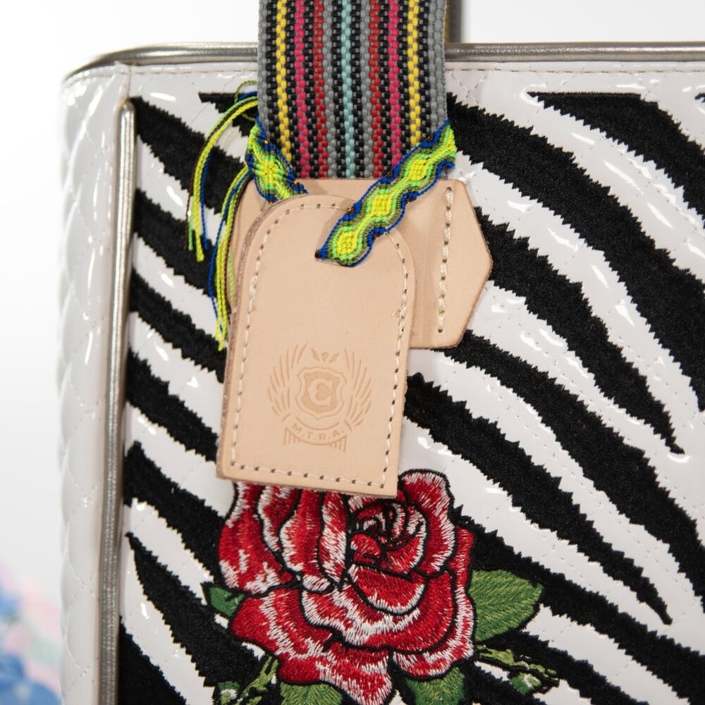 Consuela Michelle Patent and Natural Leather Embroidered Classic Tote Bag NWT - Picture 3 of 13